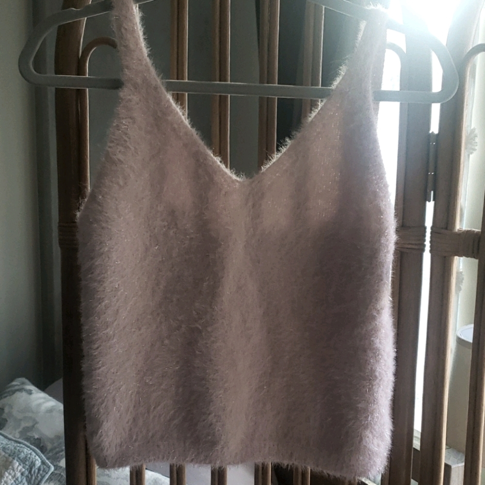 Fuzzy cropped baby pink sweater top